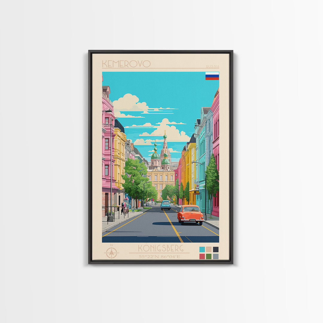 Kemerovo Russia Travel Poster Framed Canvas Print, Vintage Style, Pop Art Home Decor, Scenic Wall Art, Bedroom Decoration, Office Gift