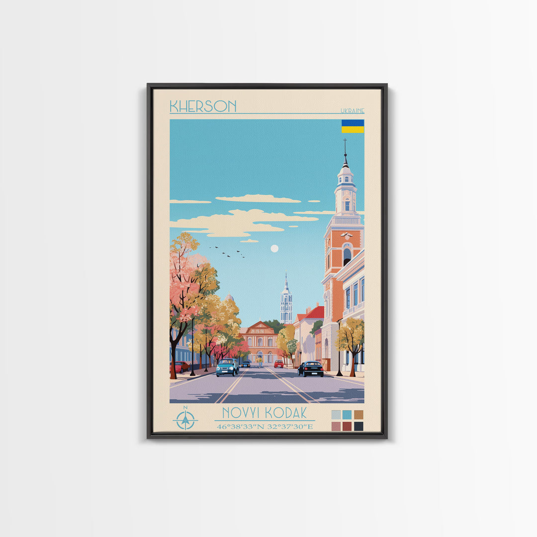 Kherson Ukraine Travel Poster Framed Canvas Print, Midcentury Modern Art, Pop Art Wall Decor, Scenic Wall Art, Living Room Decoration, Office Art