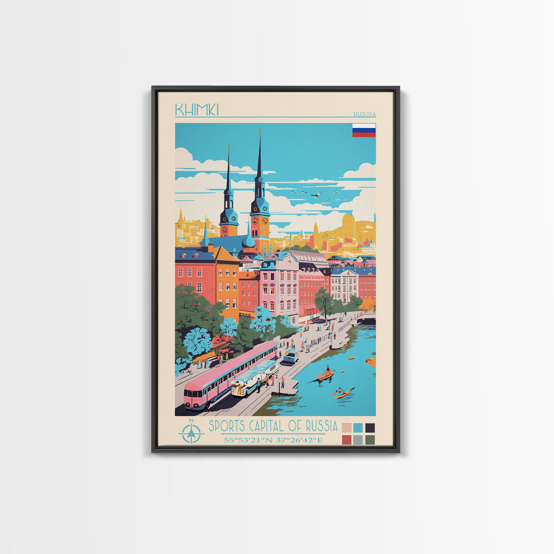 Khimki Russia Travel Poster Framed Canvas Print, Midcentury Modern Art, Pop Art Wall Decor, Home Decor, Vacation Gift, Bedroom Art