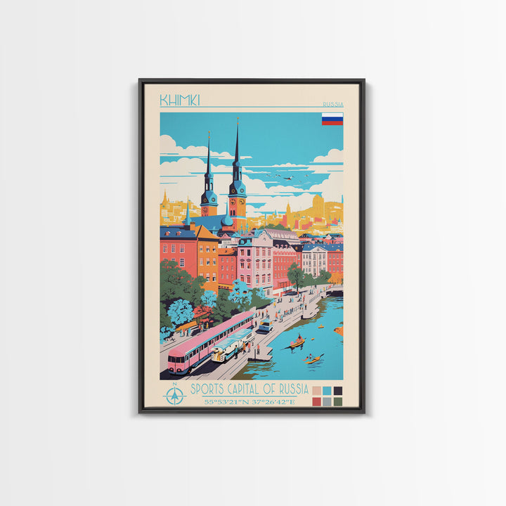 Khimki Russia Travel Poster Framed Canvas Print, Midcentury Modern Art, Pop Art Wall Decor, Home Decor, Vacation Gift, Bedroom Art
