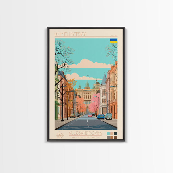 Khmelnytskyi Ukraine Travel Poster Framed Canvas Print, Midcentury Modern Art, Pop Art Wall Decor, Scenic Wall Art, Living Room Decoration, Office Gift