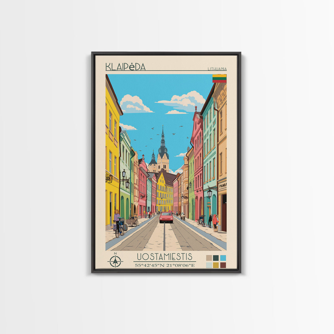 Klaipėda Lithuania Travel Poster Framed Canvas Print, Midcentury Modern Art, Pop Art Wall Decor, Home Decor, Vacation Gift, Office Art