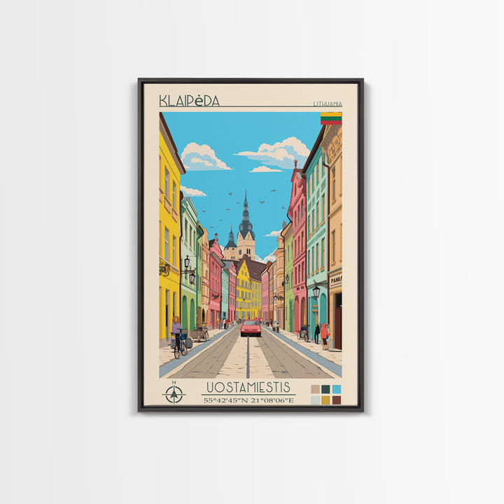 Klaipėda Lithuania Travel Poster Framed Canvas Print, Midcentury Modern Art, Pop Art Wall Decor, Home Decor, Vacation Gift, Office Art