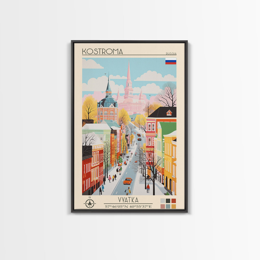 Kostroma Russia Travel Poster Framed Canvas Print, Vintage Style, Pop Art Home Decor, Scenic Wall Art, Bedroom Decoration, Office Gift