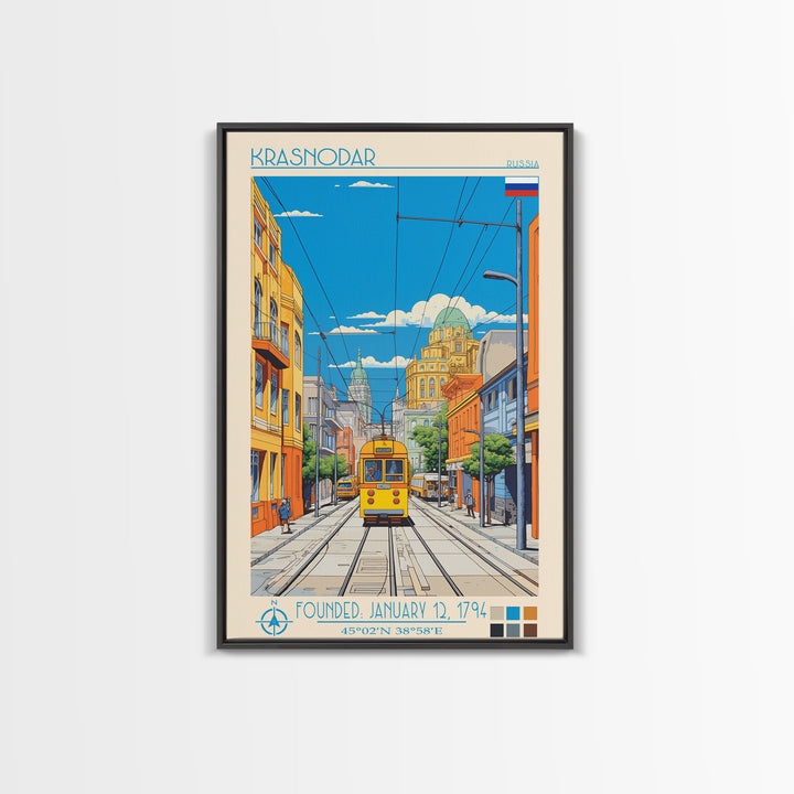 Krasnodar Russia Travel Poster Framed Canvas Print, Midcentury Modern Art, Pop Art Wall Decor, Scenic Wall Art, Living Room Decoration, Office Art