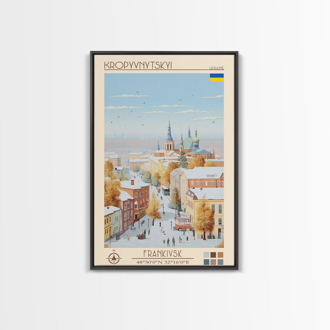 Kropyvnytskyi Ukraine Travel Poster Framed Canvas Print, Midcentury Modern Art, Pop Art Wall Decor, Home Decor, Vacation Gift, Office Art