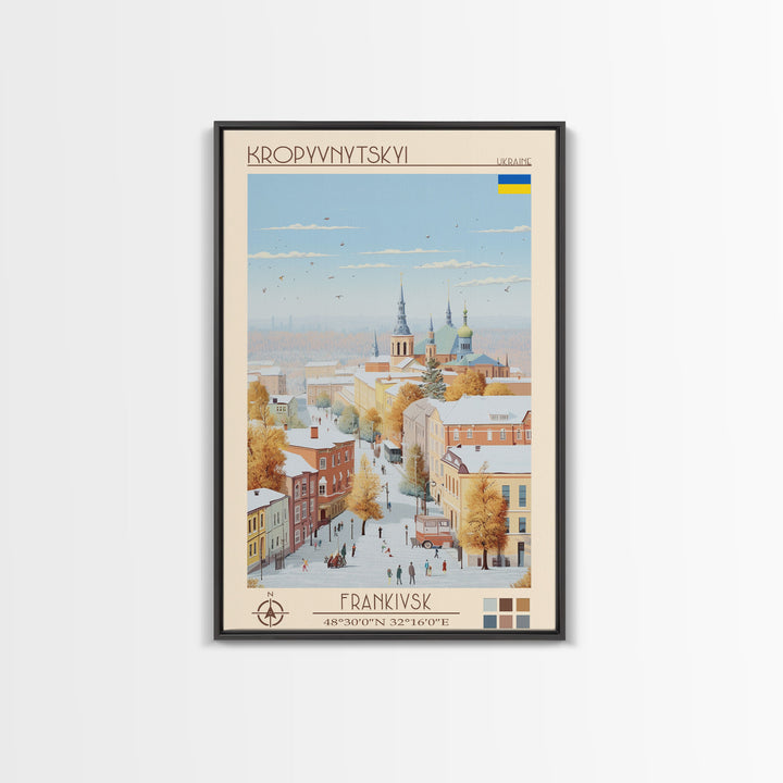 Kropyvnytskyi Ukraine Travel Poster Framed Canvas Print, Midcentury Modern Art, Pop Art Wall Decor, Home Decor, Vacation Gift, Office Art