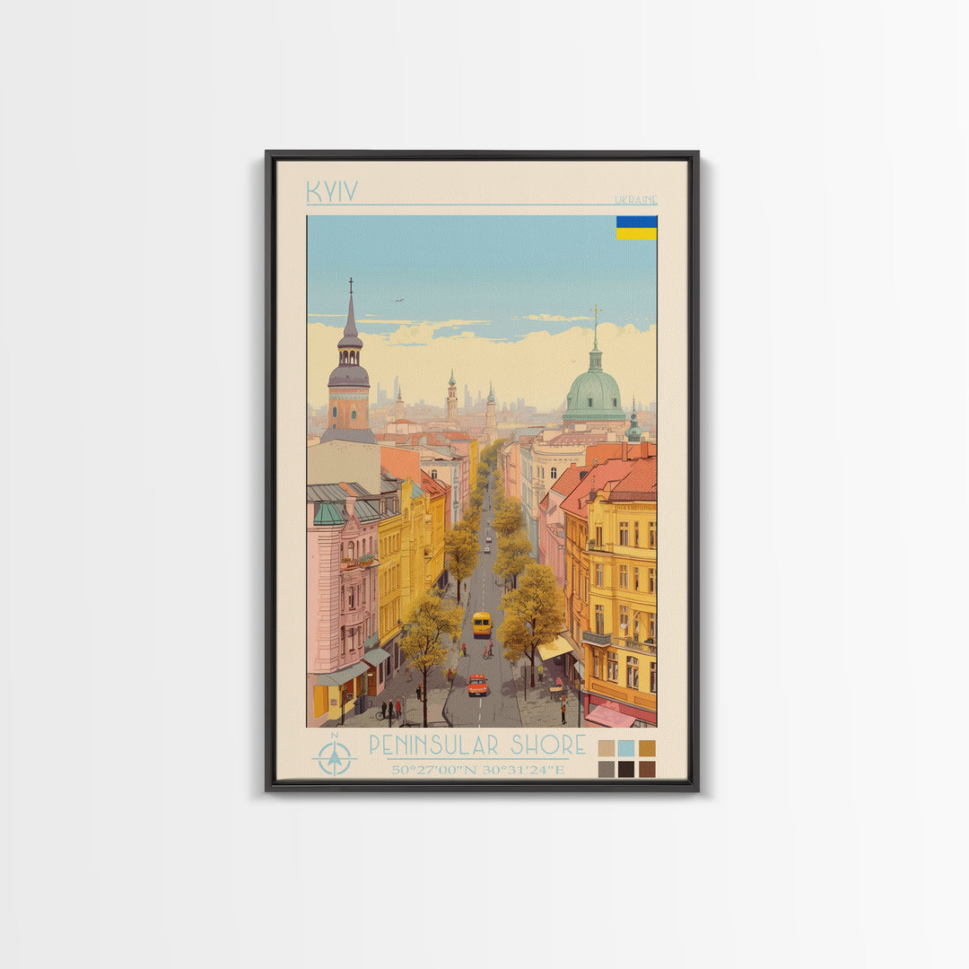 Kyiv Ukraine Travel Poster Framed Canvas Print, Vintage Style, Pop Art Home Decor, Scenic Wall Art, Bedroom Decoration, Office Gift