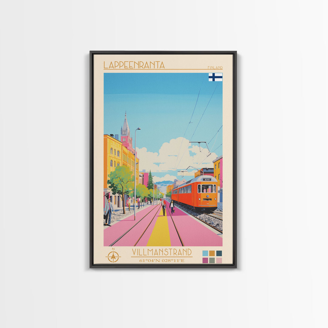 Lappeenranta Finland Travel Poster Framed Canvas Print, Midcentury Modern Art, Pop Art Wall Decor, Home Decor, Vacation Gift, Bedroom Art