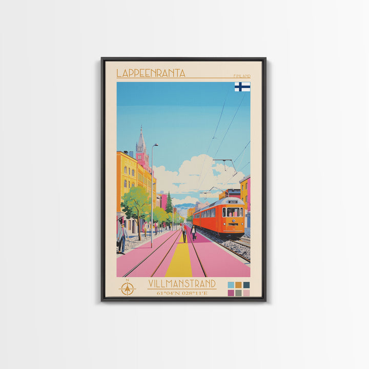 Lappeenranta Finland Travel Poster Framed Canvas Print, Midcentury Modern Art, Pop Art Wall Decor, Home Decor, Vacation Gift, Bedroom Art