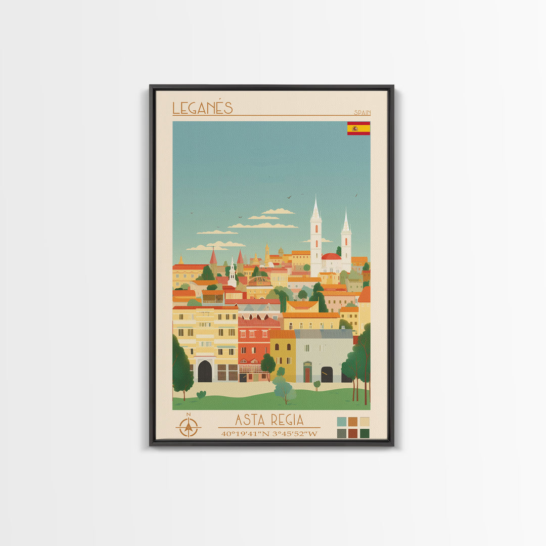 Leganés Spain Travel Poster Framed Canvas Print, Vintage Style, Pop Art Home Decor, Scenic Wall Art, Bedroom Decoration, Office Gift