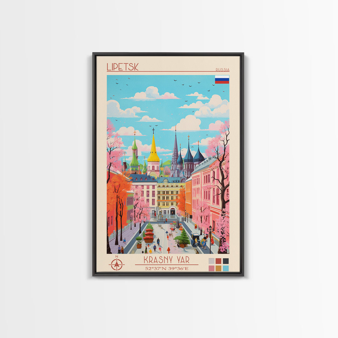 Lipetsk Russia Travel Poster Framed Canvas Print, Midcentury Modern Art, Pop Art Wall Decor, Scenic Art, Home and Office Decoration