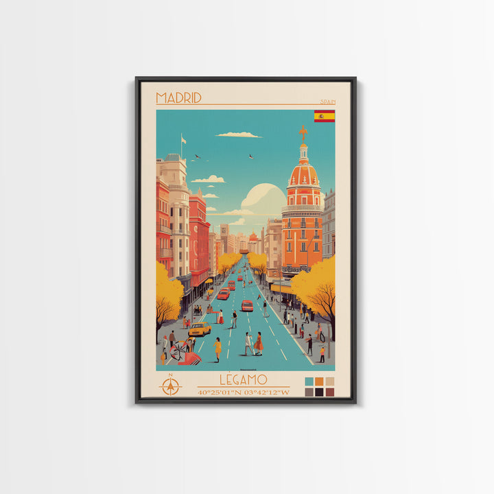 Madrid Spain Travel Poster Framed Canvas Print, Vintage Style, Pop Art Home Decor, Scenic Wall Art, Bedroom Decoration, Office Gift