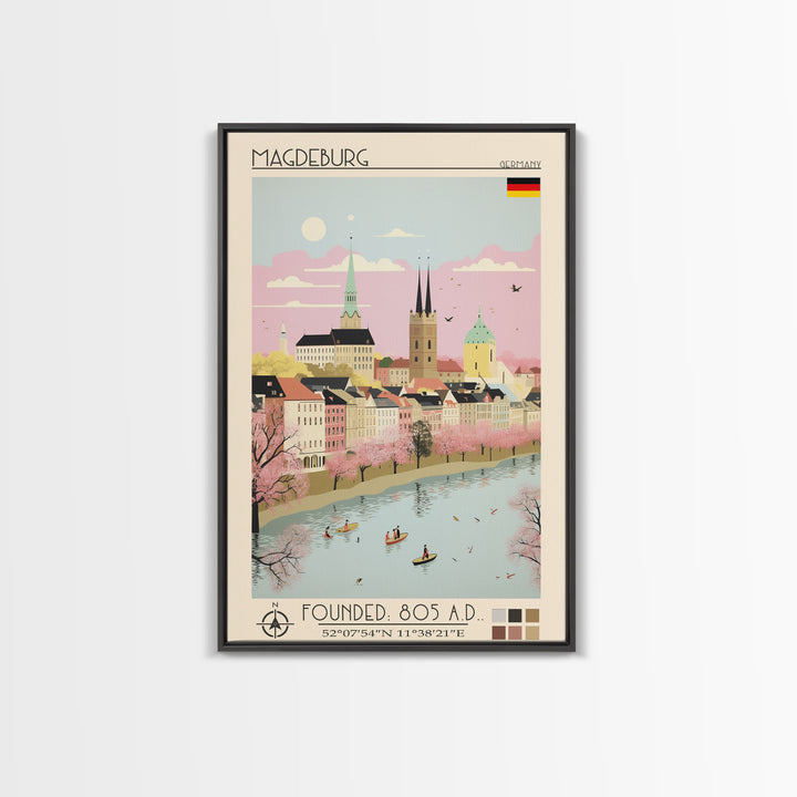 Magdeburg Germany Travel Poster Framed Canvas Print, Midcentury Modern Art, Pop Art Wall Decor, Home Decor, Vacation Gift, Office Art