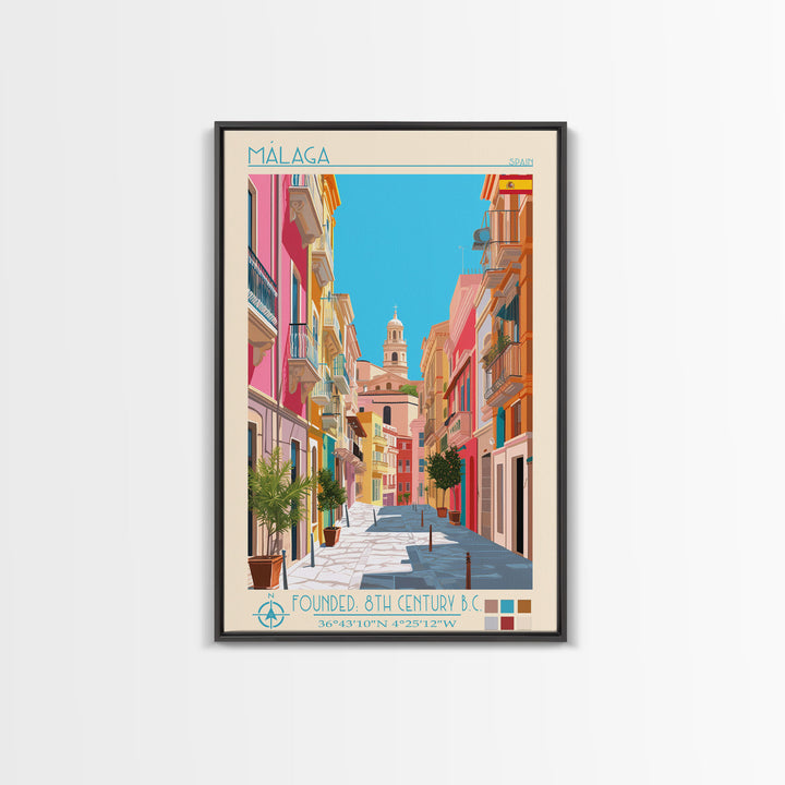 Málaga Spain Travel Poster Framed Canvas Print, Vintage Style, Pop Art Home Decor, Scenic Wall Art, Bedroom Decoration, Office Gift