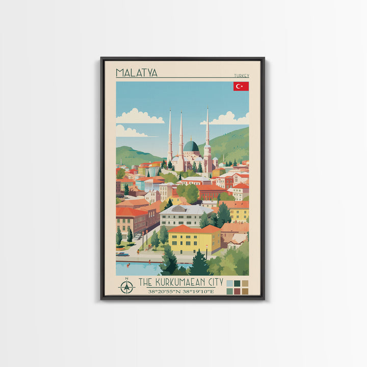 Malatya Turkey Travel Poster Framed Canvas Print, Midcentury Modern Art, Pop Art Wall Decor, Scenic Wall Art, Living Room Decoration, Office Gift