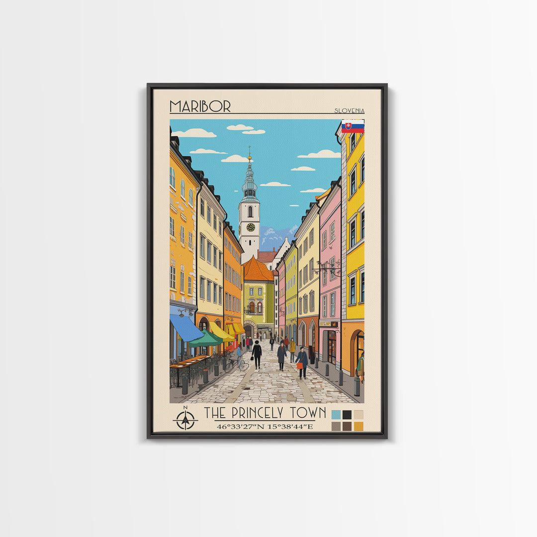 Maribor Slovenia Travel Poster Framed Canvas Print, Vintage Style, Pop Art Home Decor, Scenic Wall Art, Bedroom Decoration, Office Gift