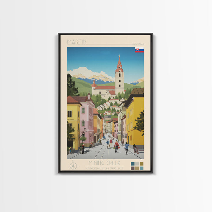 Martin Slovakia Travel Poster Framed Canvas Print, Midcentury Modern Art, Pop Art Wall Decor, Scenic Wall Art, Living Room Decoration, Office Art
