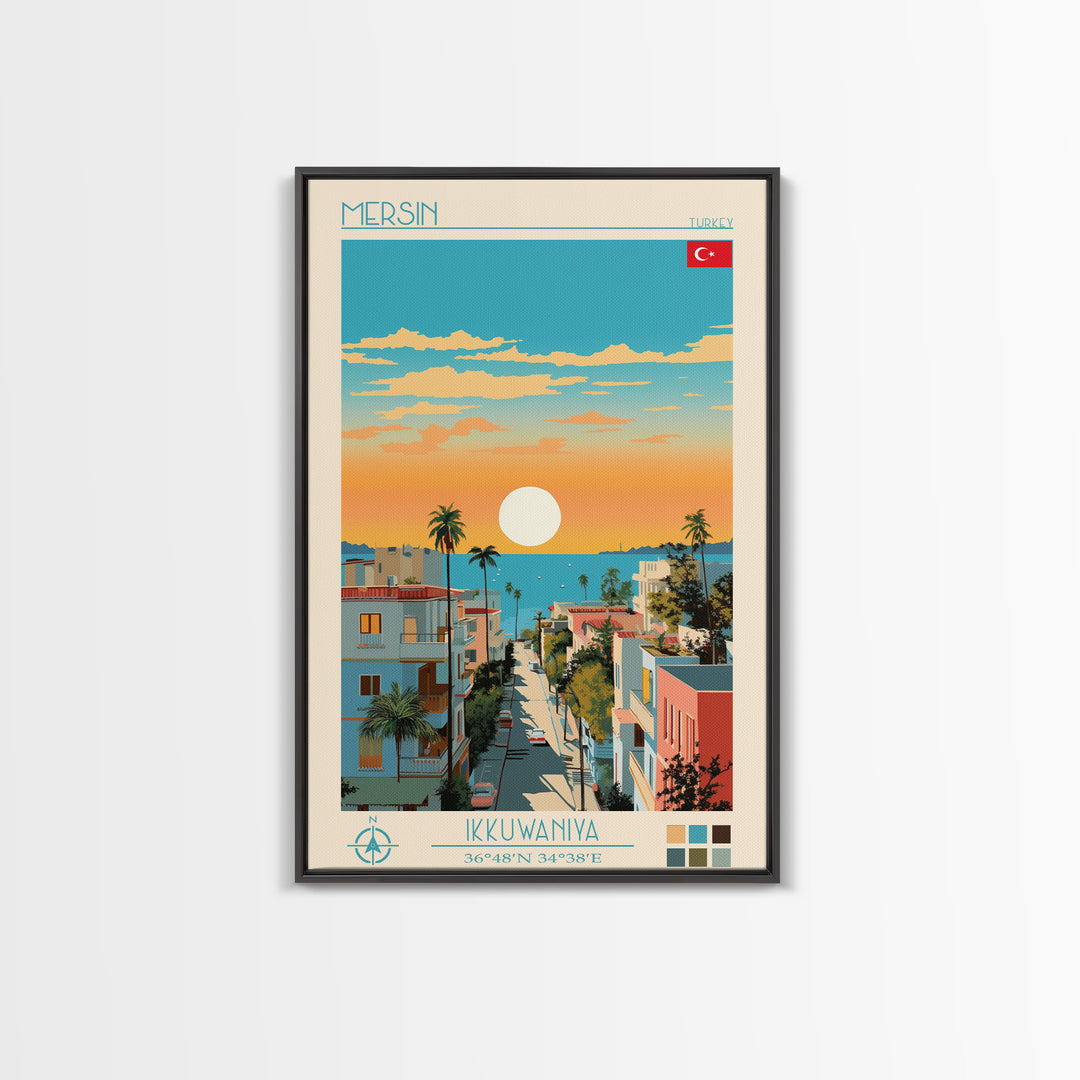 Mersin Turkey Travel Poster Framed Canvas Print, Midcentury Modern Art, Pop Art Wall Decor, Scenic Wall Art, Living Room Decoration, Office Gift