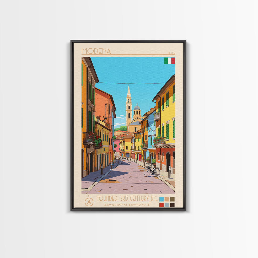 Modena Italy Travel Poster Framed Canvas Print, Vintage Style, Pop Art Home Decor, Scenic Wall Art, Bedroom Decoration, Office Gift