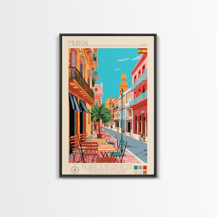 Murcia Spain Travel Poster Framed Canvas Print, Midcentury Modern Art, Pop Art Wall Decor, Scenic Wall Art, Bedroom Decoration