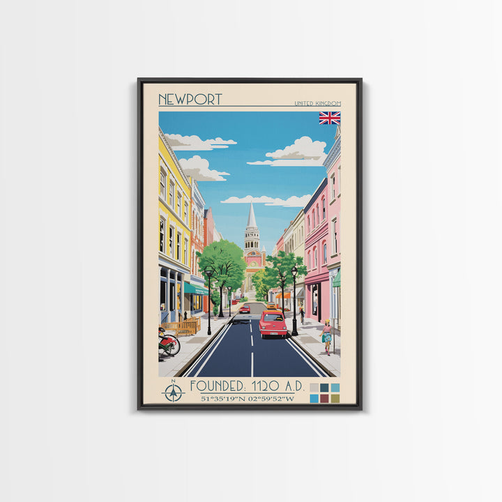 Newport United Kingdom Travel Poster Framed Canvas Print, Vintage Style, Pop Art Home Decor, Scenic Wall Art, Bedroom Decoration, Office Gift