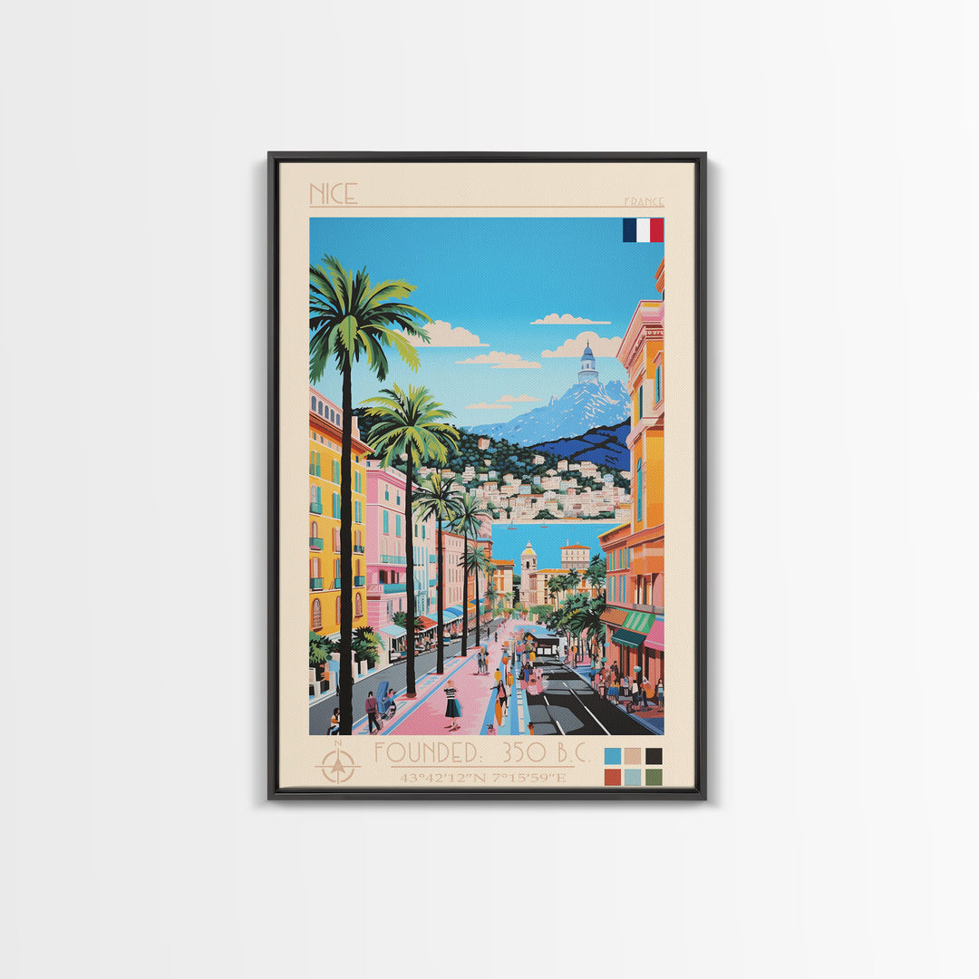 Nice France Travel Poster Framed Canvas Print, Midcentury Modern Art, Pop Art Wall Decor, Home Decor, Vacation Gift, Office Art