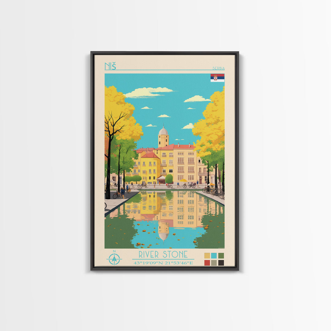 Niš Serbia Travel Poster Framed Canvas Print, Vintage Style, Pop Art Home Decor, Scenic Wall Art, Bedroom Decoration, Office Gift