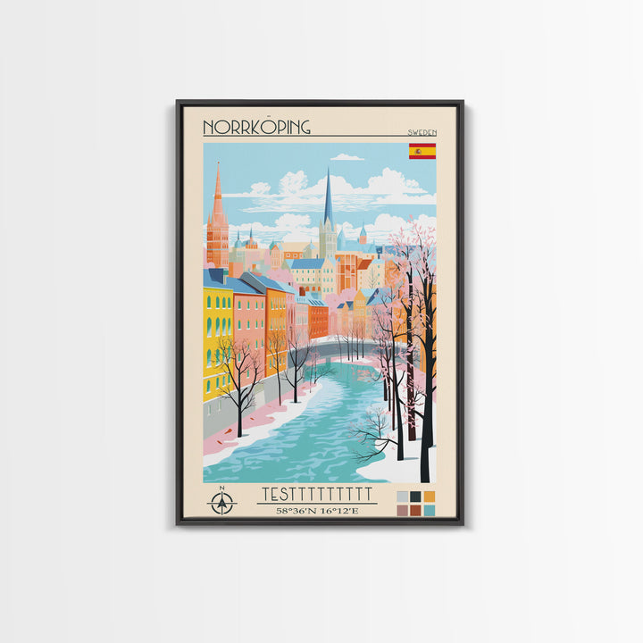 Norrköping Sweden Travel Poster Framed Canvas Print, Midcentury Modern Art, Pop Art Wall Decor, Home Decor, Vacation Gift, Office Art