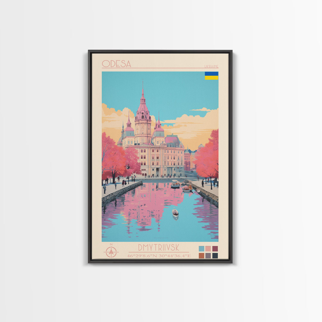 Odesa Ukraine Travel Poster Framed Canvas Print, Midcentury Modern Art, Pop Art Wall Decor, Home Decor, Vacation Gift, Bedroom Art