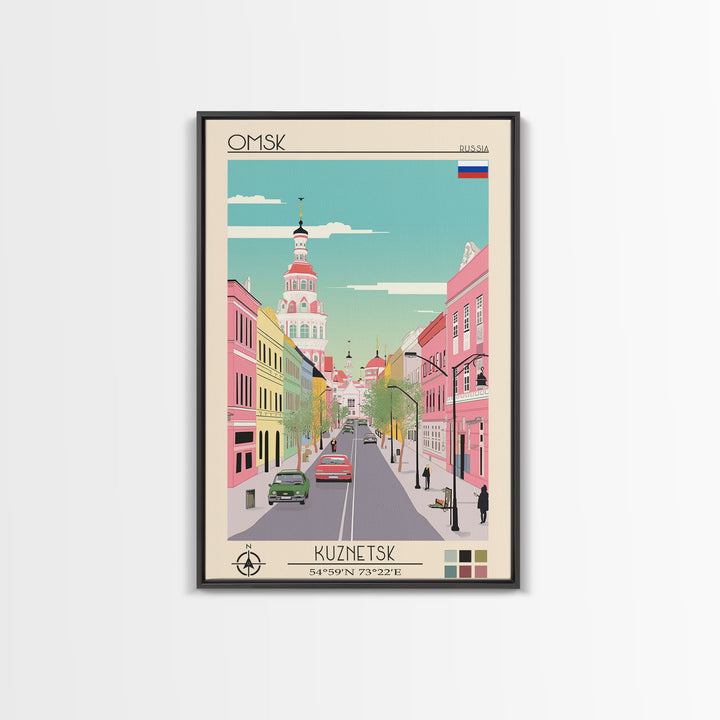 Omsk Russia Travel Poster Framed Canvas Print, Midcentury Modern Art, Pop Art Wall Decor, Scenic Wall Art, Living Room Decoration, Office Art