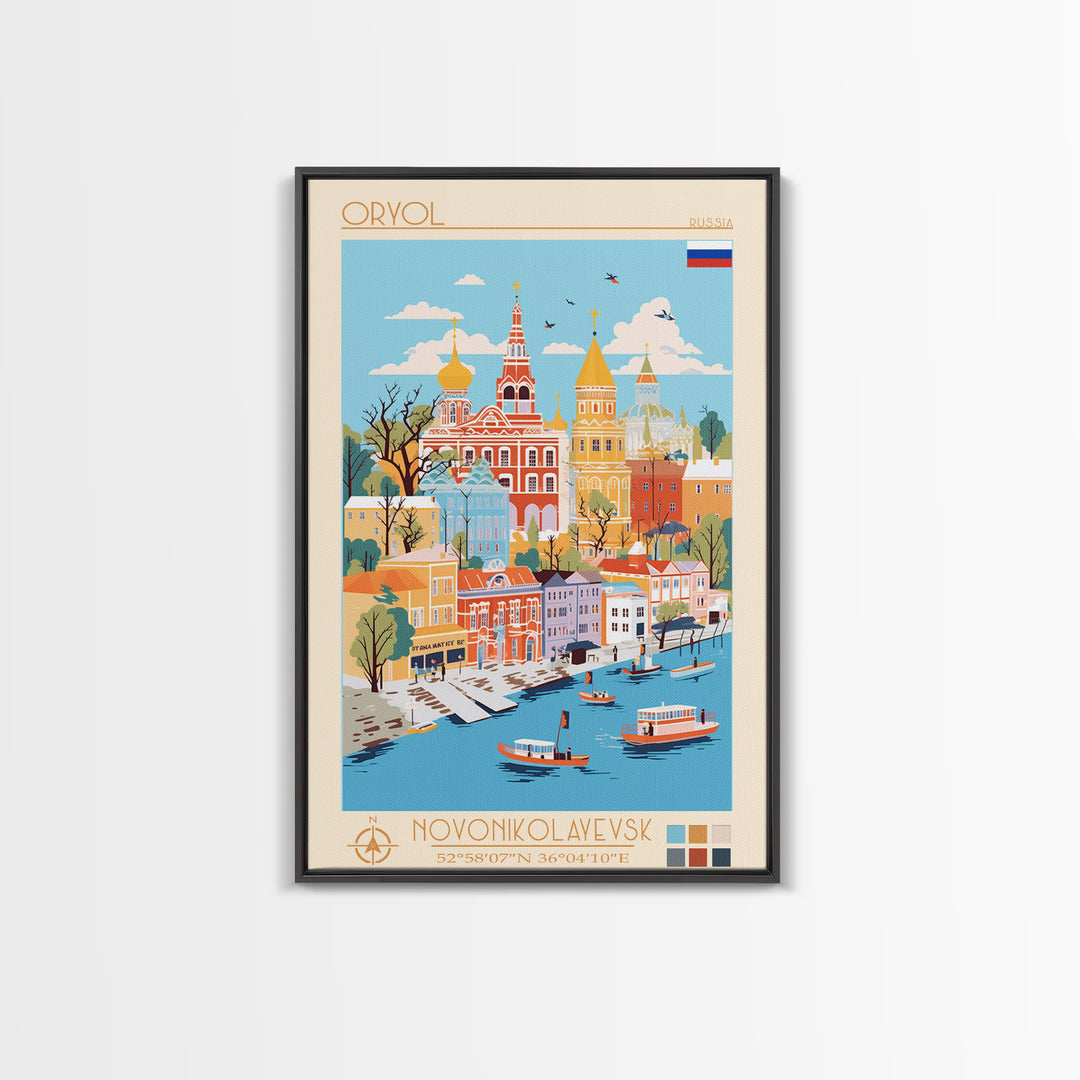 Oryol Russia Travel Poster Framed Canvas Print, Vintage Style, Pop Art Home Decor, Scenic Wall Art, Bedroom Decoration, Office Gift
