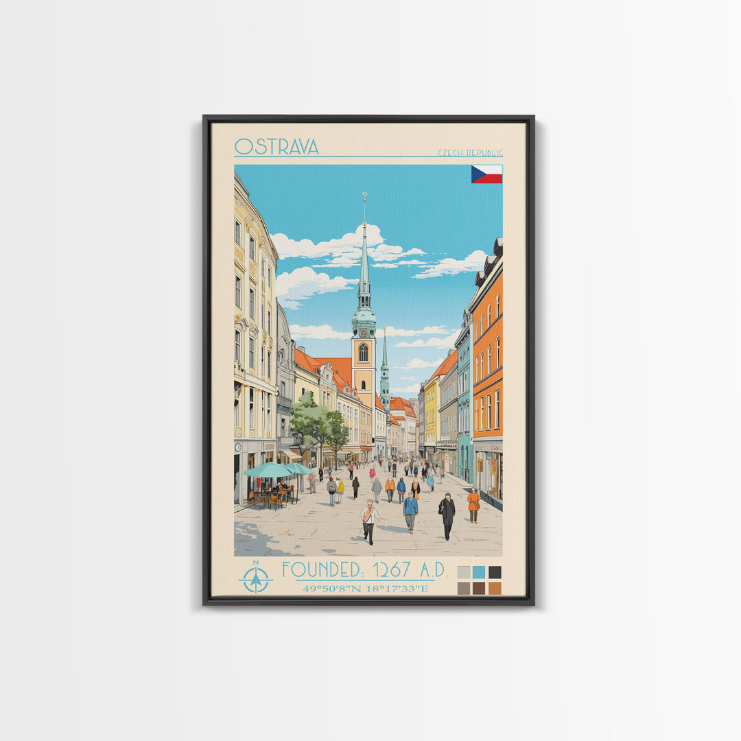 Ostrava Czech Republic Travel Poster Framed Canvas Print, Midcentury Modern Art, Pop Art Wall Decor, Home Decor, Vacation Gift, Bedroom Art