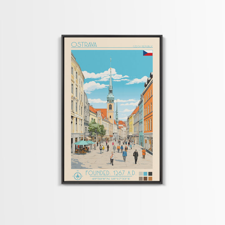 Ostrava Czech Republic Travel Poster Framed Canvas Print, Midcentury Modern Art, Pop Art Wall Decor, Home Decor, Vacation Gift, Bedroom Art