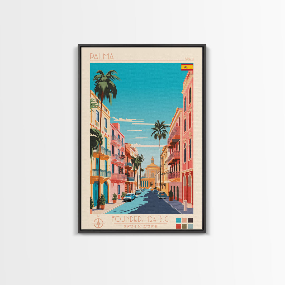 Palma Spain Travel Poster Framed Canvas Print, Vintage Style, Pop Art Home Decor, Scenic Wall Art, Bedroom Decoration, Office Gift