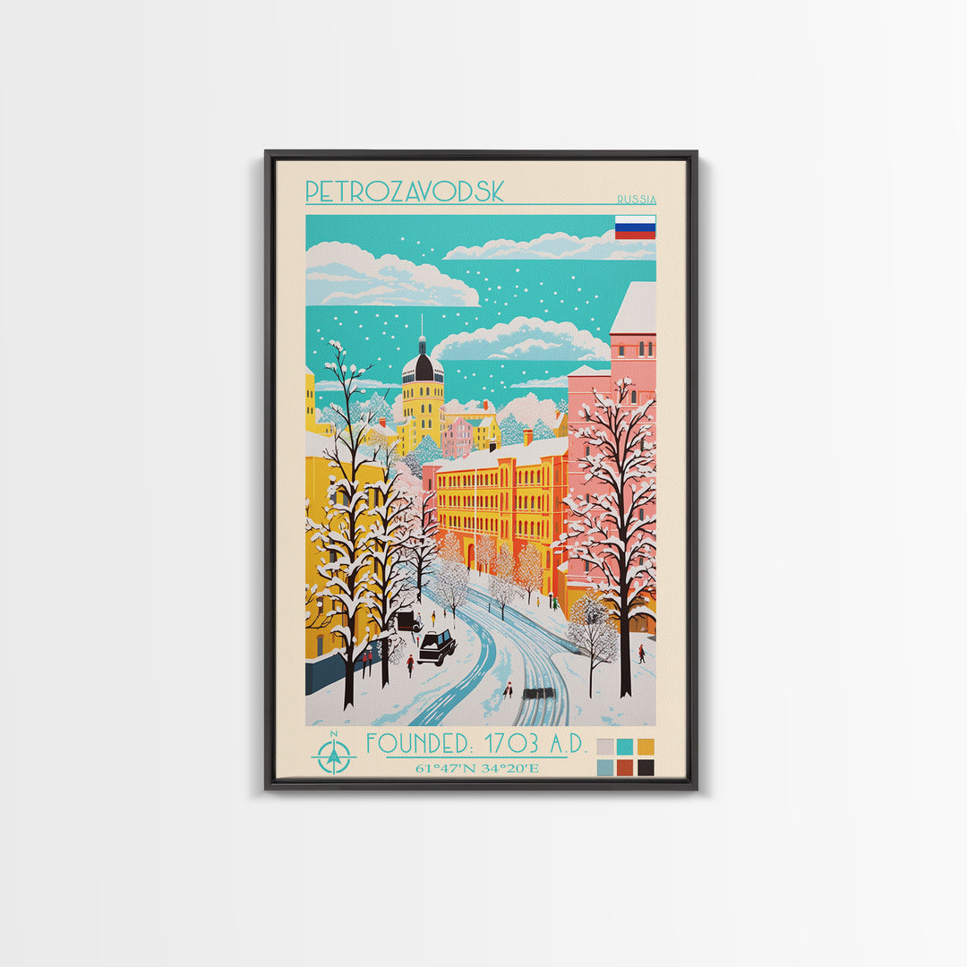 Petrozavodsk Russia Travel Poster Framed Canvas Print, Midcentury Modern Art, Pop Art Wall Decor, Scenic Living Room Art, Bedroom Gift