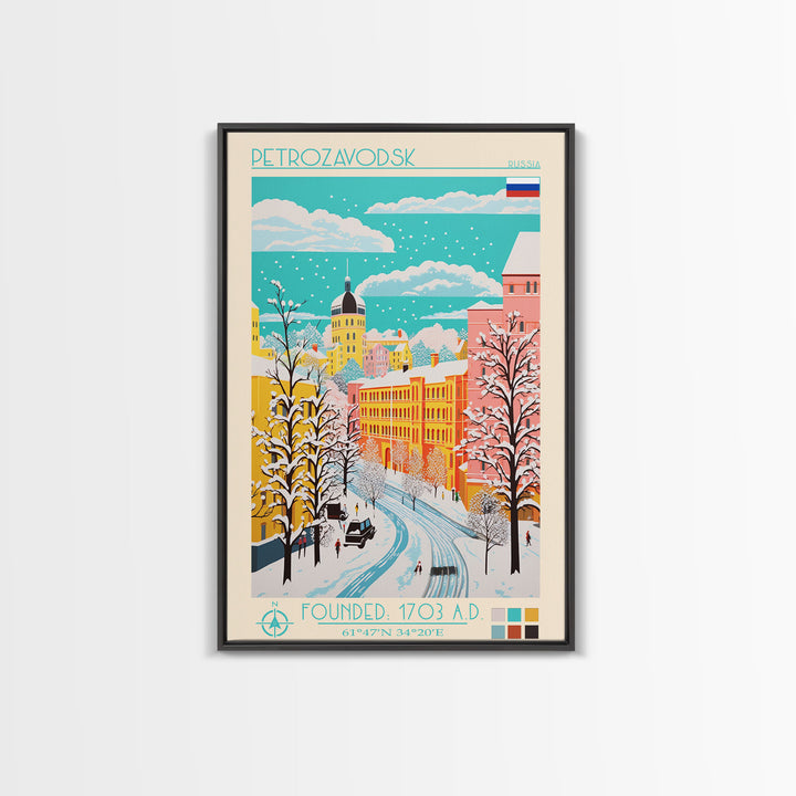 Petrozavodsk Russia Travel Poster Framed Canvas Print, Midcentury Modern Art, Pop Art Wall Decor, Scenic Living Room Art, Bedroom Gift