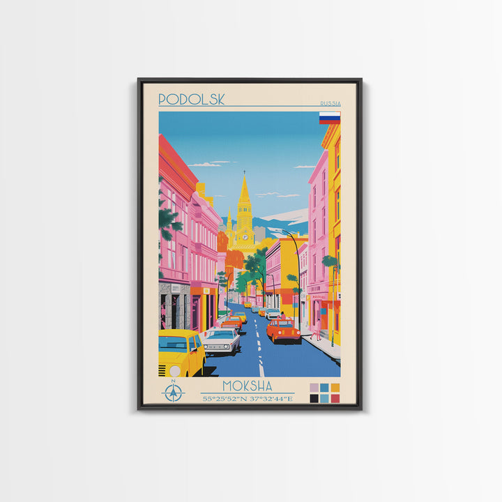 Podolsk Russia Travel Poster Framed Canvas Print, Midcentury Modern Art, Pop Art Wall Decor, Home Decor, Vacation Gift, Office Art