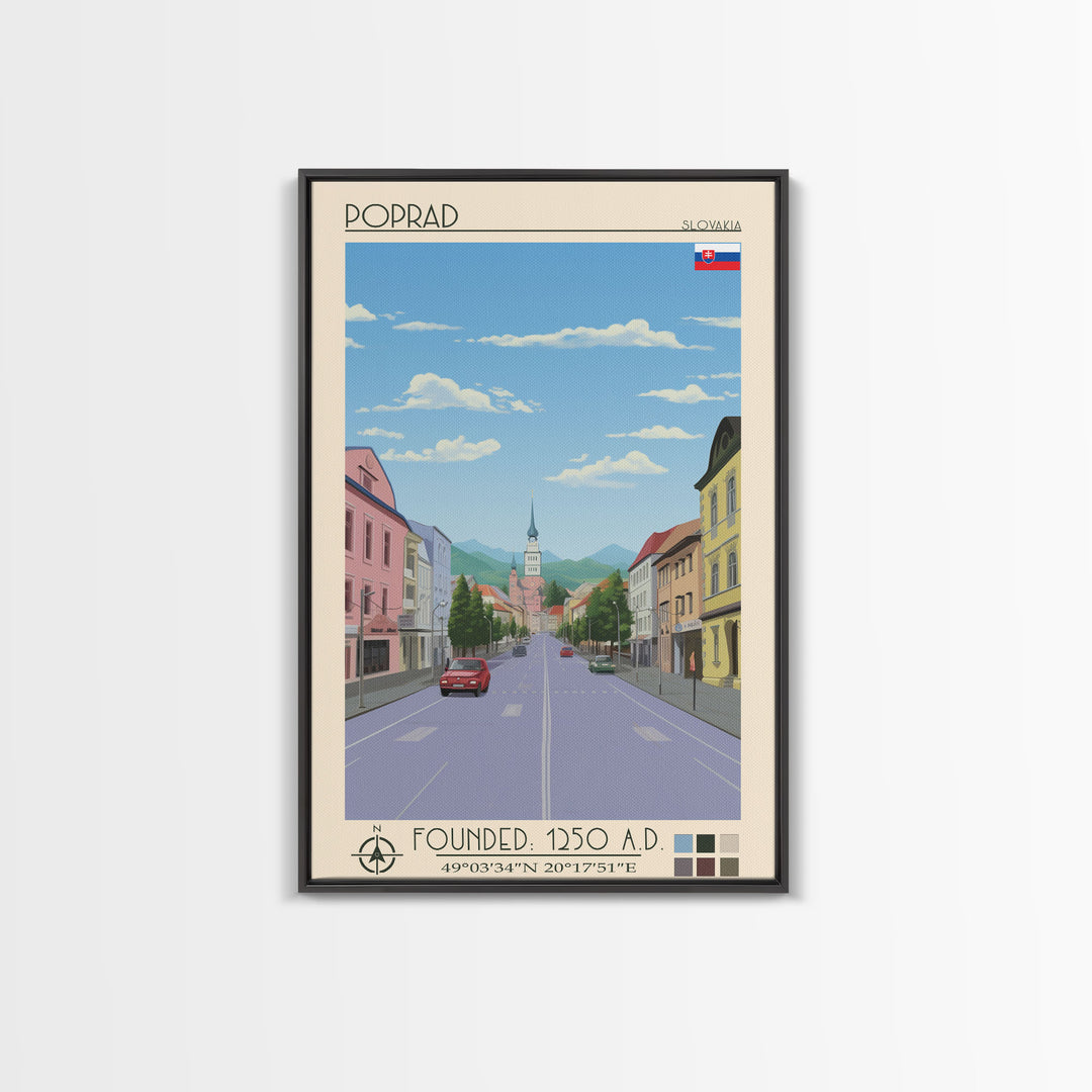 Poprad Slovakia Travel Poster Framed Canvas Print, Midcentury Modern Art, Pop Art Wall Decor, Scenic Wall Art, Living Room Decoration, Office Art