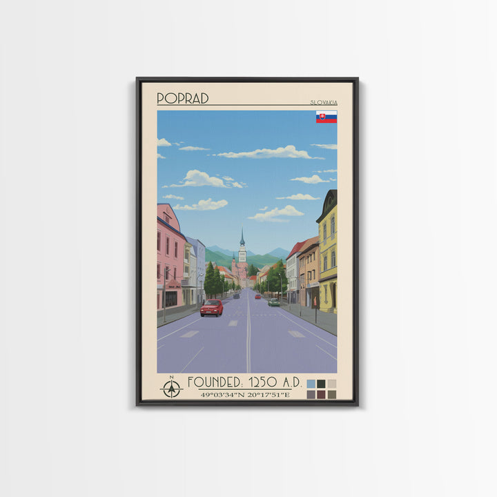 Poprad Slovakia Travel Poster Framed Canvas Print, Midcentury Modern Art, Pop Art Wall Decor, Scenic Wall Art, Living Room Decoration, Office Art