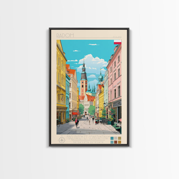 Radom Poland Travel Poster Framed Canvas Print, Midcentury Modern Art, Pop Art Wall Decor, Scenic Living Room Art, Bedroom Decor