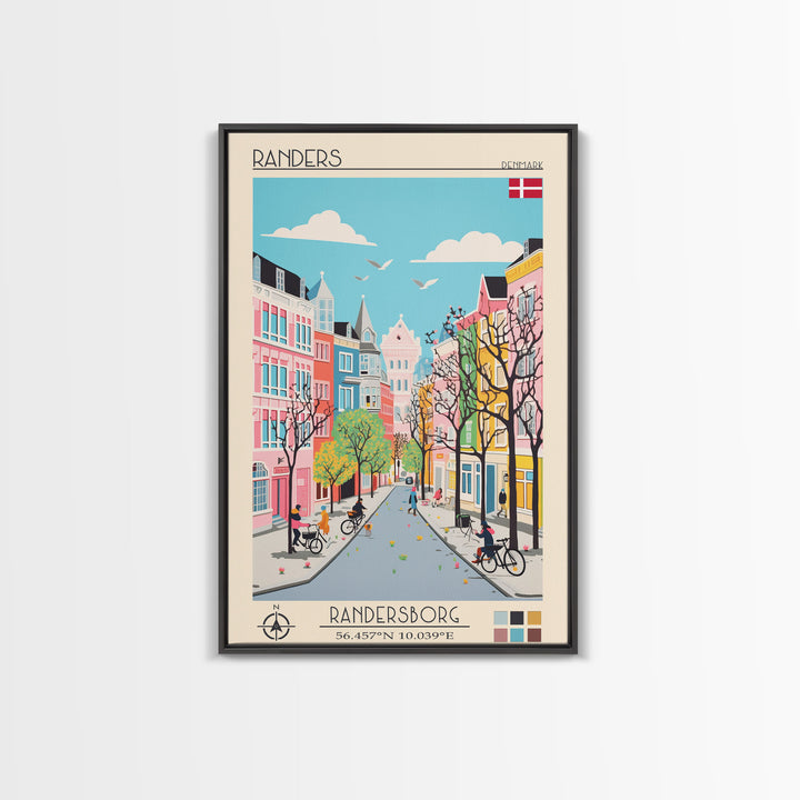 Randers Denmark Travel Poster Framed Canvas Print, Vintage Style, Pop Art Home Decor, Scenic Wall Art, Bedroom Decoration, Office Gift