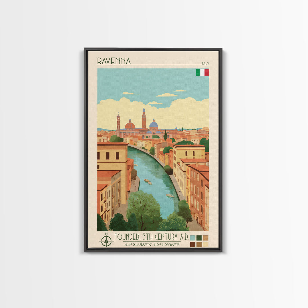 Ravenna Italy Travel Poster Framed Canvas Print, Midcentury Modern Art, Pop Art Wall Decor, Home Decor, Vacation Gift, Office Art