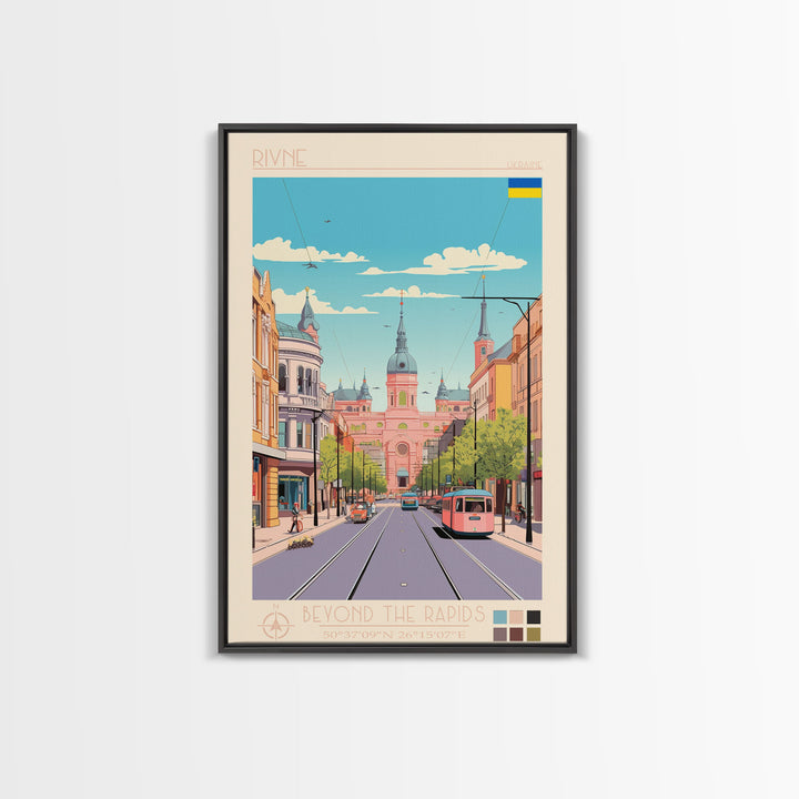 Rivne Ukraine Travel Poster Framed Canvas Print, Vintage Style, Pop Art Home Decor, Scenic Wall Art, Bedroom Decoration, Office Gift