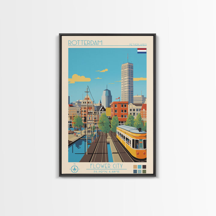 Rotterdam Netherlands Travel Poster Framed Canvas Print, Midcentury Modern Art, Pop Art Wall Decor, Home Decor, Vacation Gift, Bedroom Art