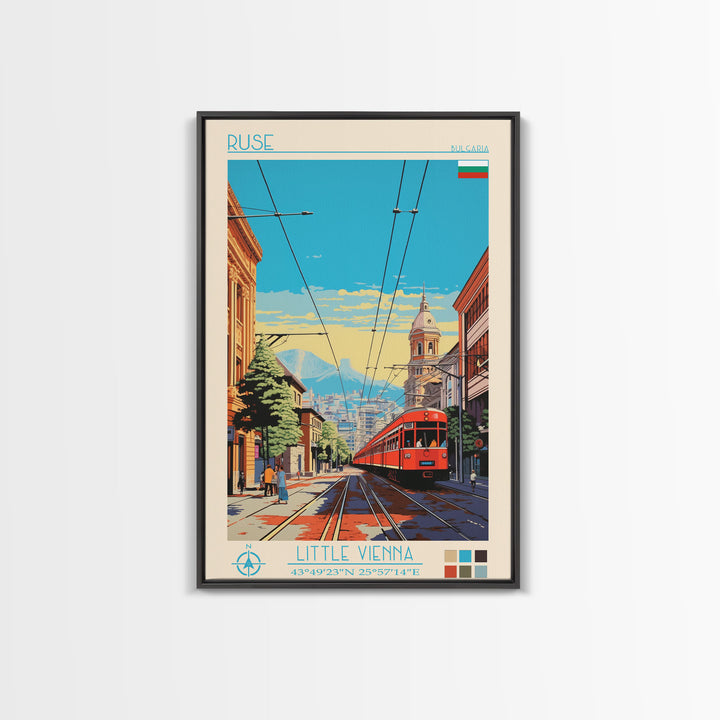 Ruse Bulgaria Travel Poster Framed Canvas Print, Midcentury Modern Art, Pop Art Wall Decor, Scenic Wall Art, Living Room Decoration, Office Gift