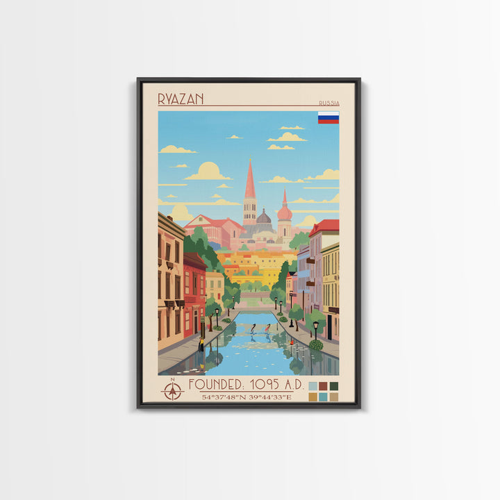 Ryazan Russia Travel Poster Framed Canvas Print, Midcentury Modern Art, Pop Art Wall Decor, Living Room Art, Home Decoration
