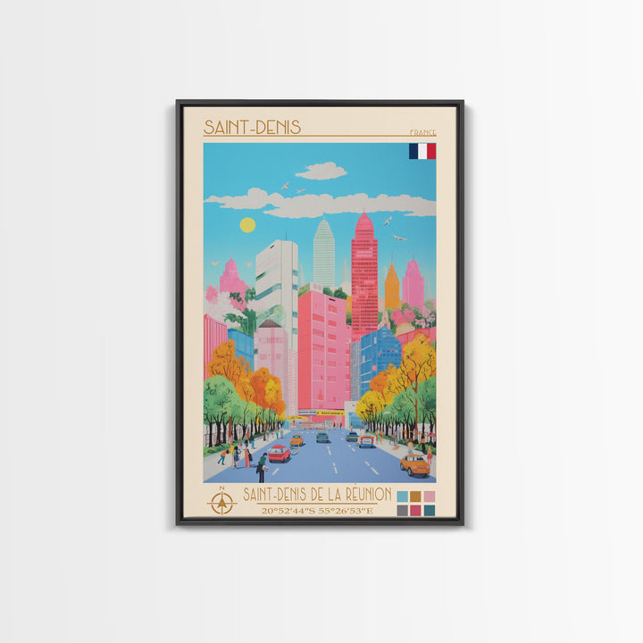 Saint-Denis France Travel Poster Framed Canvas Print, Midcentury Modern Art, Pop Art Wall Decor, Scenic Wall Art, Bedroom Decor