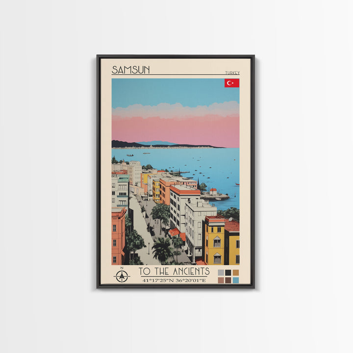 Samsun Turkey Travel Poster Framed Canvas Print, Midcentury Modern Art, Pop Art Wall Decor, Living Room Art, Vacation Gift