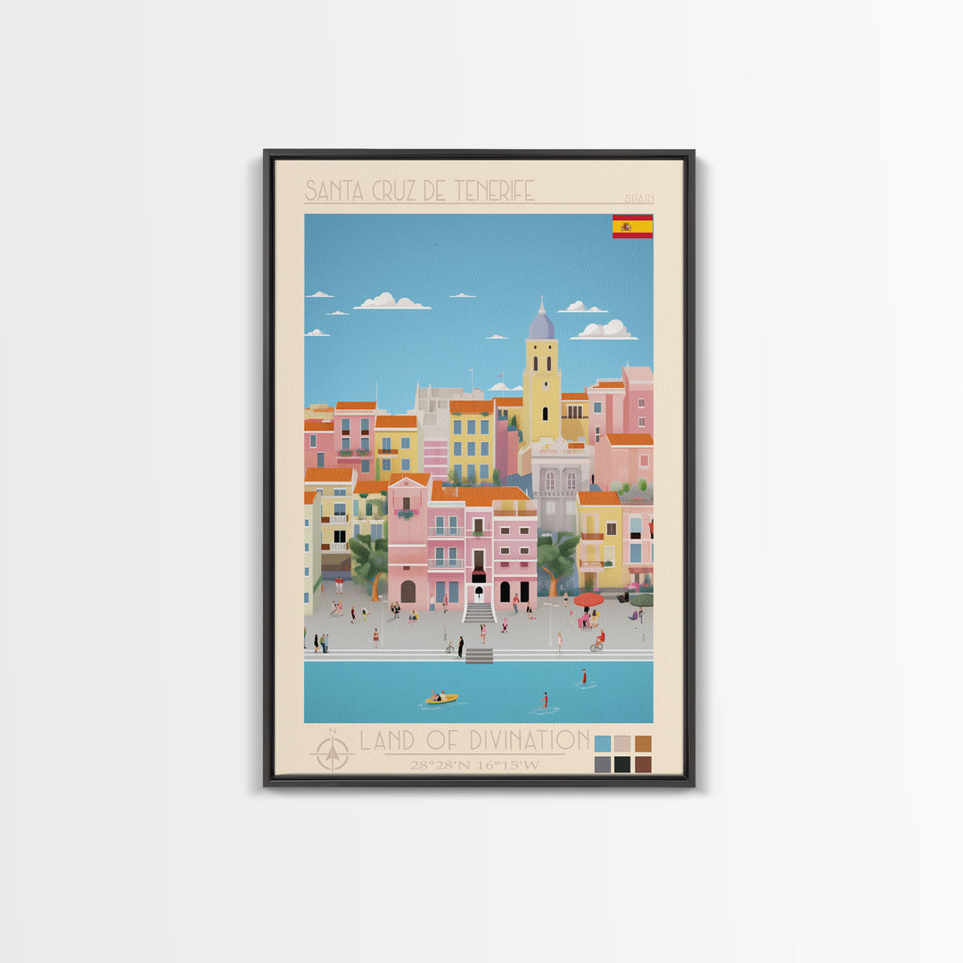 Santa Cruz de Tenerife Spain Travel Poster Framed Canvas Print, Midcentury Modern Art, Pop Art Wall Decor, Living Room Art, Bedroom Decoration
